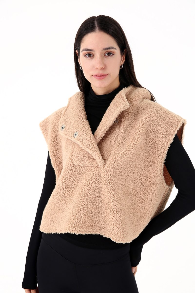 Scorp Chic Casual Kadın Peluş Yelek Camel