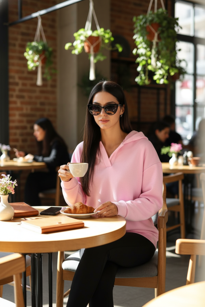 Scorp Elegance 3 İplik Şardonlu Oversize Kadın Kapüşonlu Sweatshirt Pembe