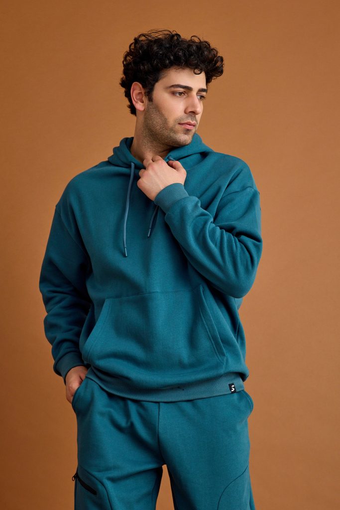 Scorp Origin 3 İplik Şardonlu Kapüşonlu Erkek Sweatshirt Cepli Hoodie Petrol