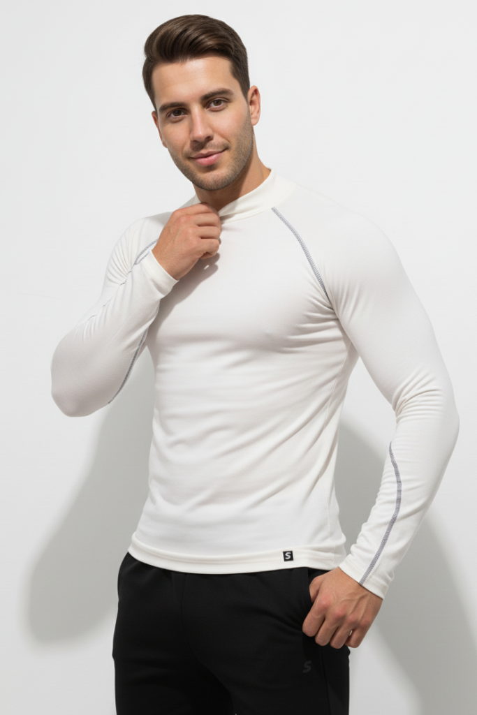 Scorp Thermo-Fit Erkek Termal İçlik Üst Kayak İçliği Ekru Beyaz Gri
