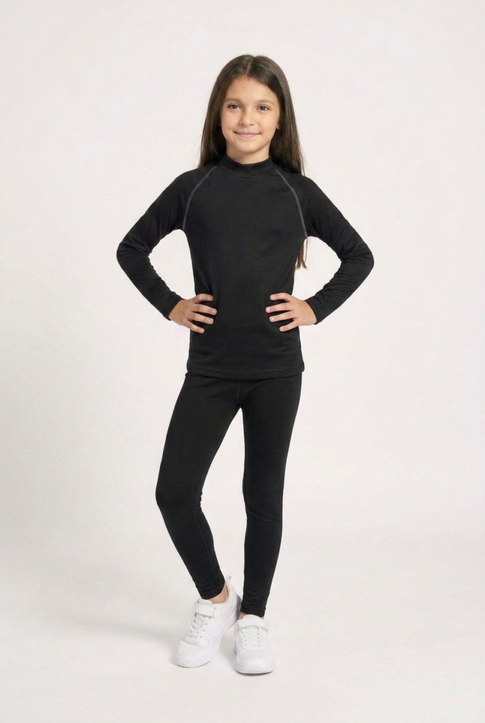 Scorp Thermo-Fit Kız Çocuk Termal İçlik Alt Üst Takım Kayak İçliği Siyah